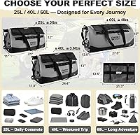 Vista 2 de Bolsa de lona impermeable 25L40L60L Bolsa trasera de motocicleta resistente, bolsa seca enrollable para viajes, camping, canotaje, kayak, aventura