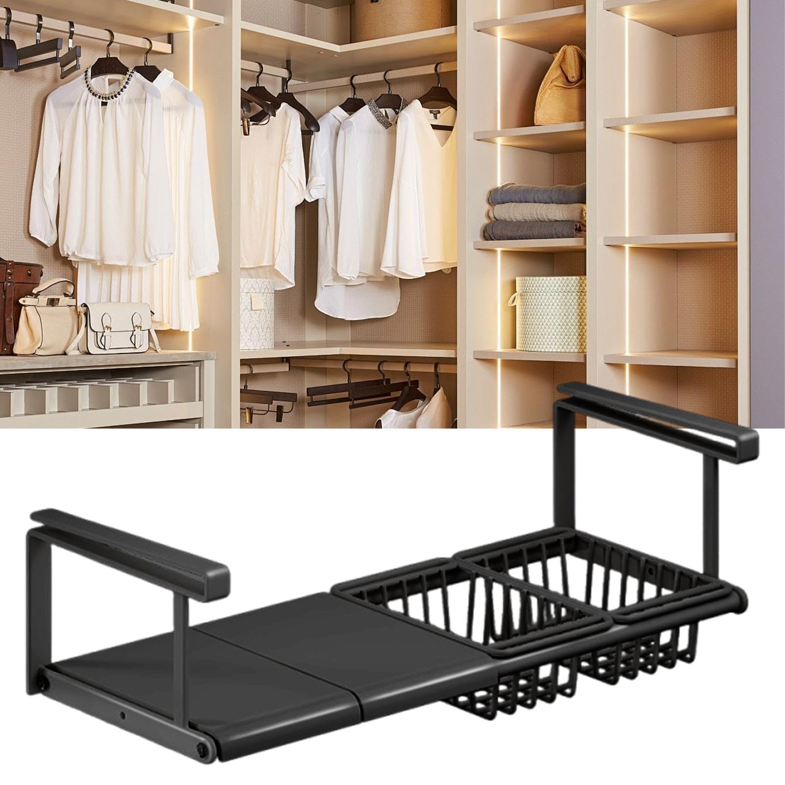 Mensola Sotto Contenitore Estensibile Senza Foratura | Cesto Organizzatore sotto Mensola per Cucina, Dispensa, Armadio, Ripostiglio, Lavanderia, Camper, , Bagno