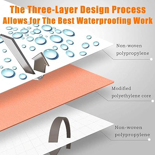 Miniatura 2 de Rollo de banda de membrana impermeabilizante, 30 mils de grosor, 5 pulgadas x 98.5 pies, capa inferior de suelo de azulejos, tela de polietileno