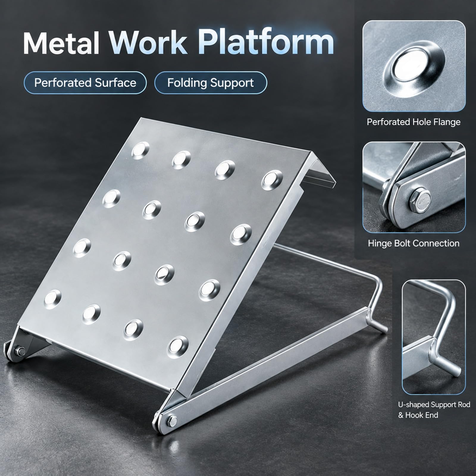 Piattaforma di lavoro sospesa, 150 kg, piattaforma di lavoro antiscivolo, piattaforma da appendere in acciaio zincato, scala accessorio per scale di appoggio, piattaforma, scala