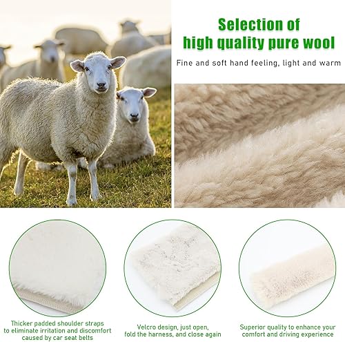 Miniatura 9 de Kewucn 2 fundas para cinturón de seguridad de automóvil de piel de oveja auténtica, suave, mullida, cómoda, almohadilla para cinturón de seguridad