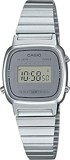 Casio Women's Retro Digital Watch, Silver, Stainless Steel Band, Alarm, Timer, Water Resistant