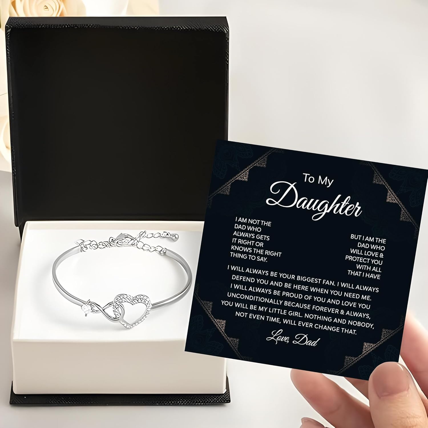Daughter Infinity Heart Bracelet, I Love You, Jewelry Gift From Mom or Dad With Heartfelt Message & Elegant Box #2