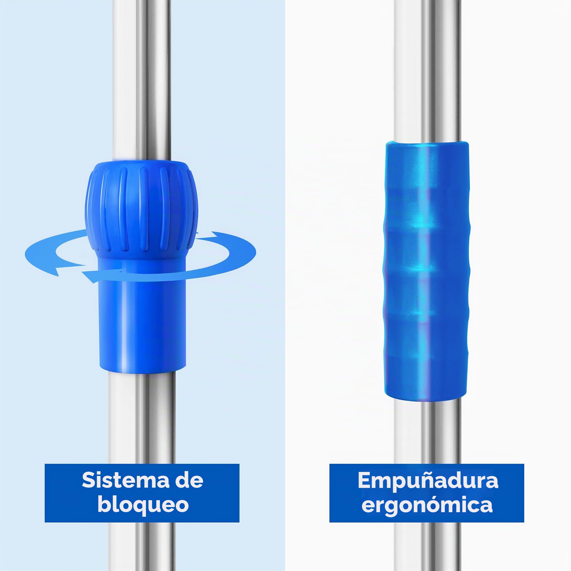 AIESI® Soporte Porta Sueros en ACERO INOXIDABLE con 4 ganchos de plástico y ruedas giratorias con freno, Gratis 2 portabotellas 100 ml, Garantía 24 meses