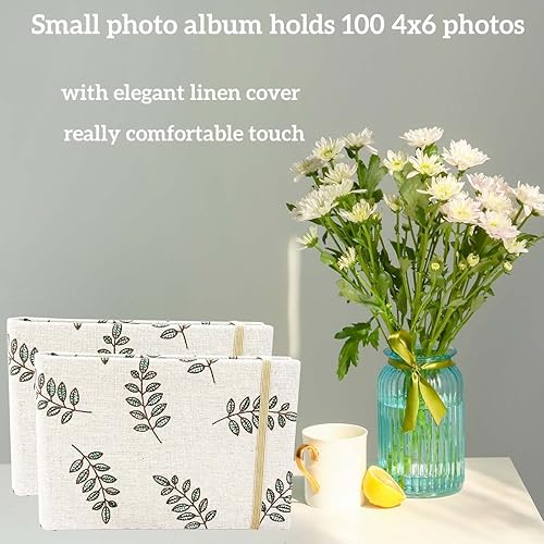 Miniatura 2 de Álbum de fotos de 4 x 6 pulgadas, cubierta de lino, 100 bolsillos, mini libro de fotos, soporte para tarjetas fotográficas de pequeña capacidad,