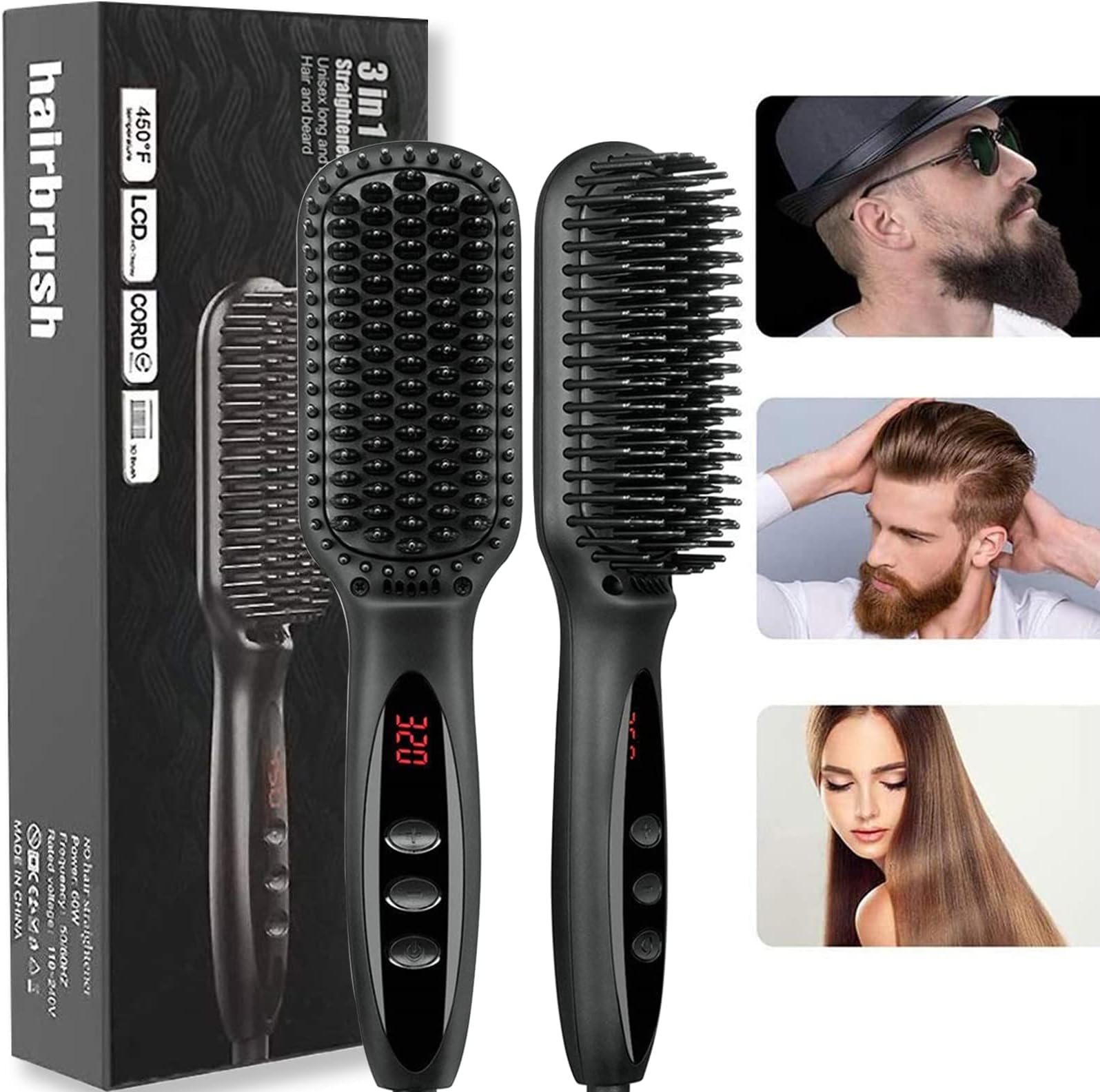TDOO Beard Straightener, Ionic Hair Straightener Brush With LCD,30s Fast Heating&12 Adjustable Temperature,Upgraded Beard Brush for men, Portable Anti-Scald Beard Straightening Brush for 2 Inch+ Beard