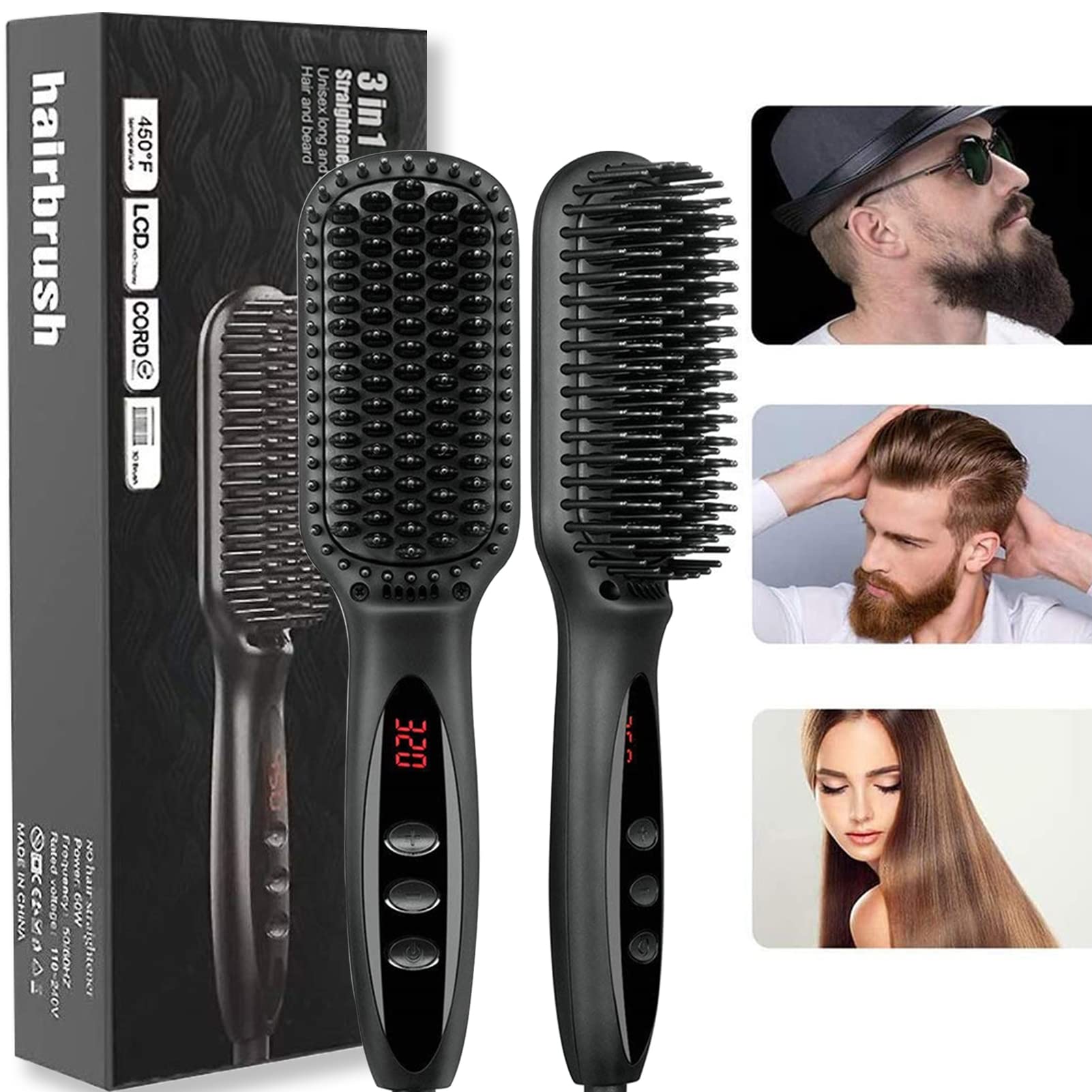TDOO Beard Straightener Brush With LCD, 30s Fast Heating & 12 Adjustable Temperatures - Portable Anti-Scald Ionic Hair Straightener for 2 Inch+ Beards