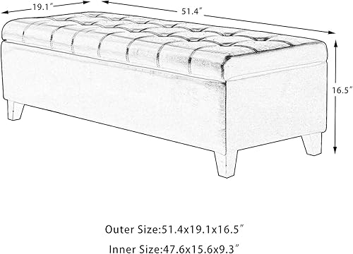 Miniatura 2 de Deco De Ville Banco de almacenamiento otomano de cuero con tapa elevada banco de almacenamiento grande de 51 pulgadas para dormitorio sala de estar