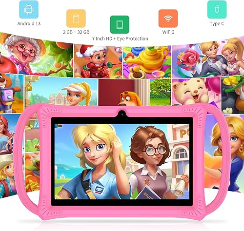 Miniatura 2 de PRITOM Tabletas para niños de 7 pulgadas, 32 GB, tableta para niños pequeños con funda sin cremallera, WiFi, cámara dual, educación, juegos,