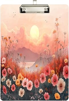 ATTX Wildflowers by The Sea Design Decorative Clipboard with Low-Profile Silver Clip - Multi-Purpose School, Office, Nurse, Art Supplies Board - 9x12.5 Inches777