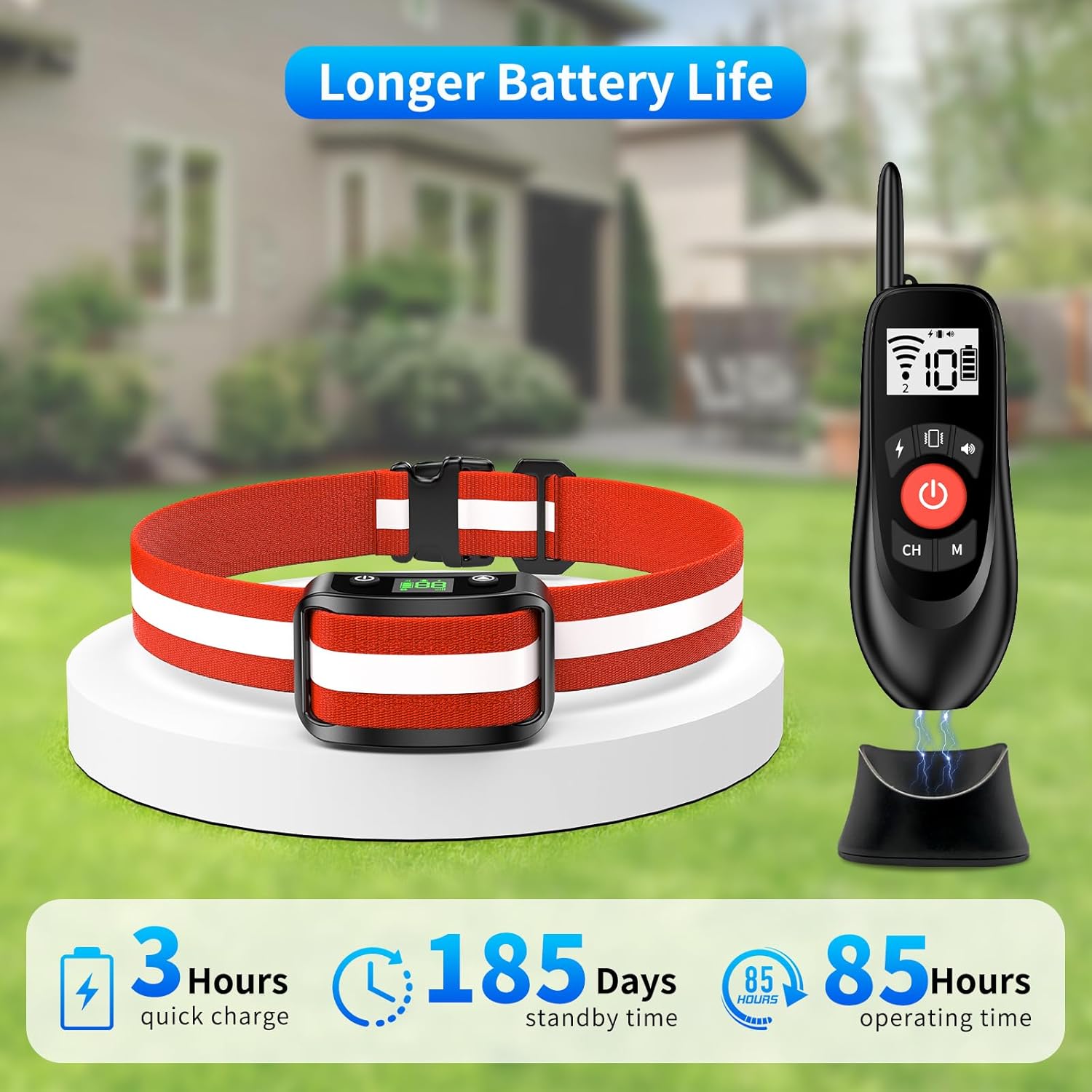 VIVIDVISTA Wireless Dog Fence for 2 Dogs - Adjustable up to 1640ft Electric Fence, 185 Days Standby Time Training Collar, Pet Containment System with 3 Training Modes, Flash Light and Waterproof