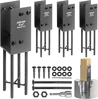 4"x4" (Actually 3.5"x3.5") Heavy Duty U-Shaped Fence Post Holder Bracket, Wet Concrete Post Bracket, for Deck railings, Fences, mailboxes, gazebos Wet Concrete Foundation Support (Black-4Pack)