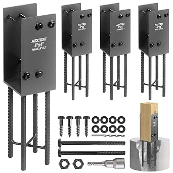 AECXM 4"x4" Actually 3.5"x3.5" Heavy Duty U-Shaped Fence Post Holder Bracket, Wet Concrete Post Bracket, for Deck railings, Fences, mailboxes, gazebos Wet Concrete Foundation Support Black-4Pack