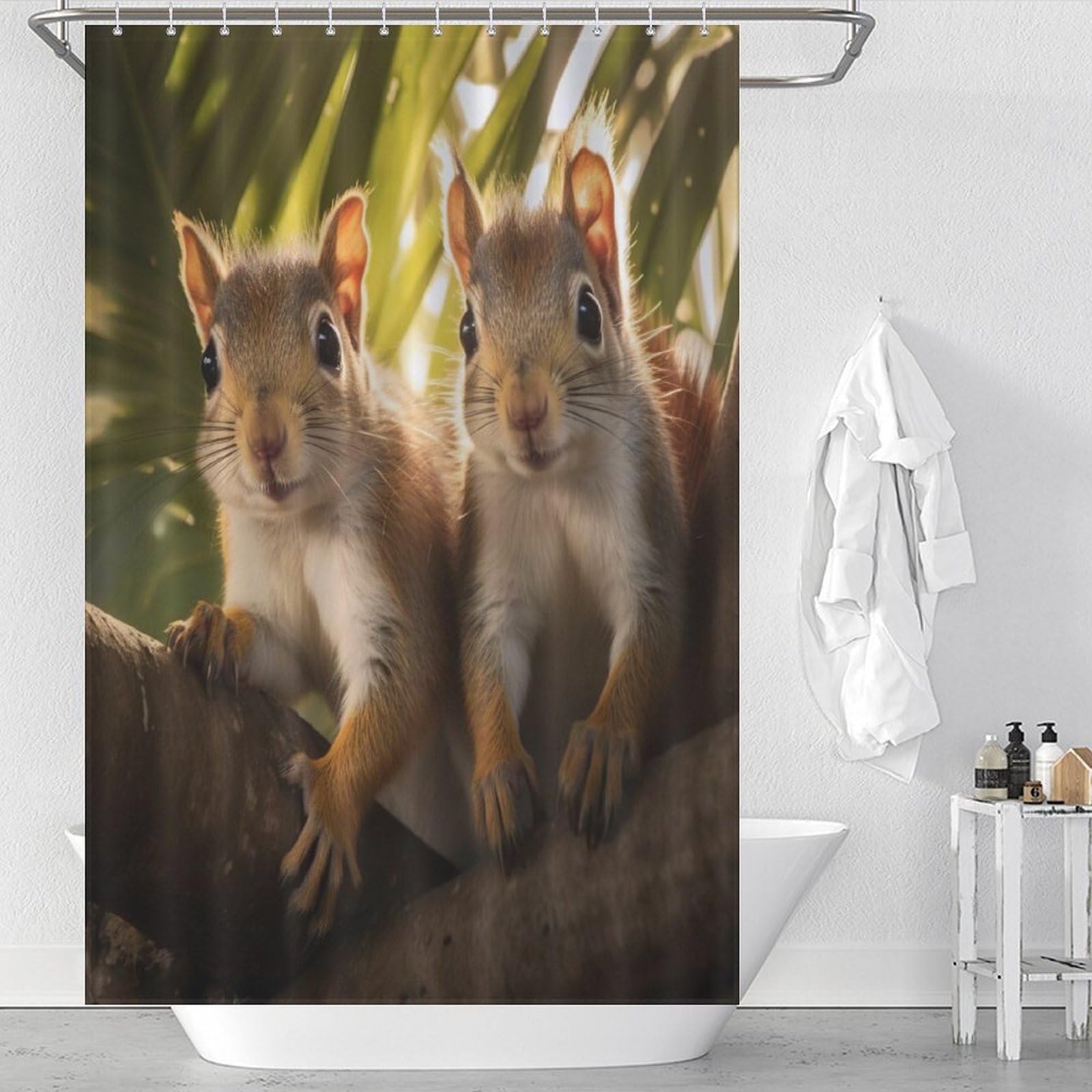 Rideau douche écureuil anti éclaboussures pour baignoire 122x183cm