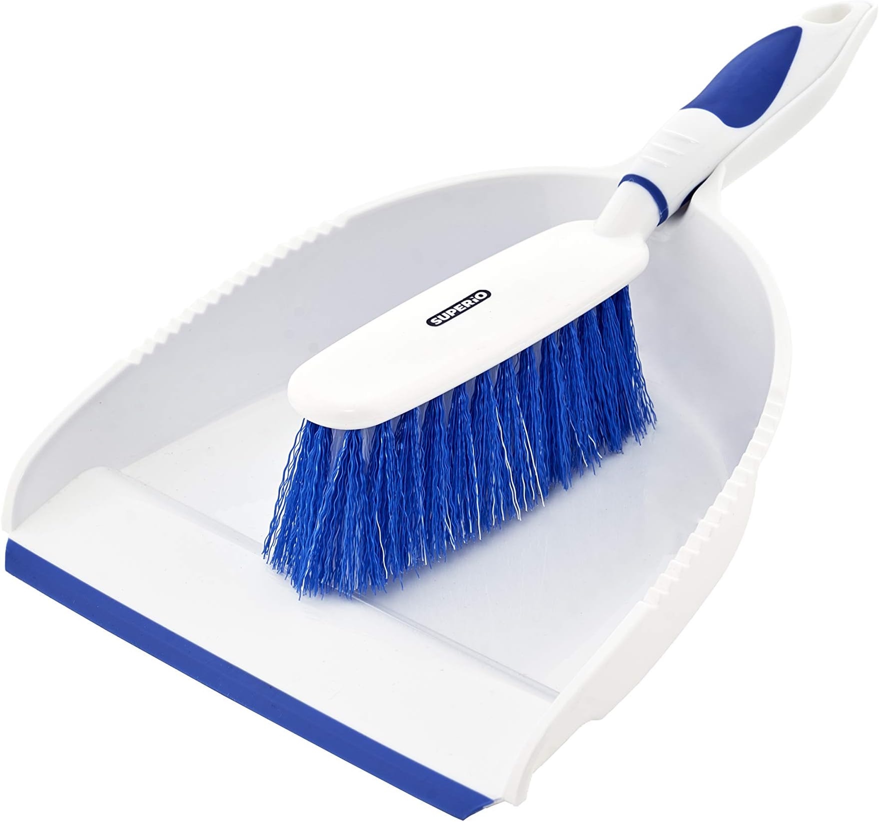 Dustpan and Brush Set, Hand Broom with Ergonomic Grip Handle - Rubber Edge for Easy Dirt Pickup, Durable Material - Blue Hand Brush by Superio