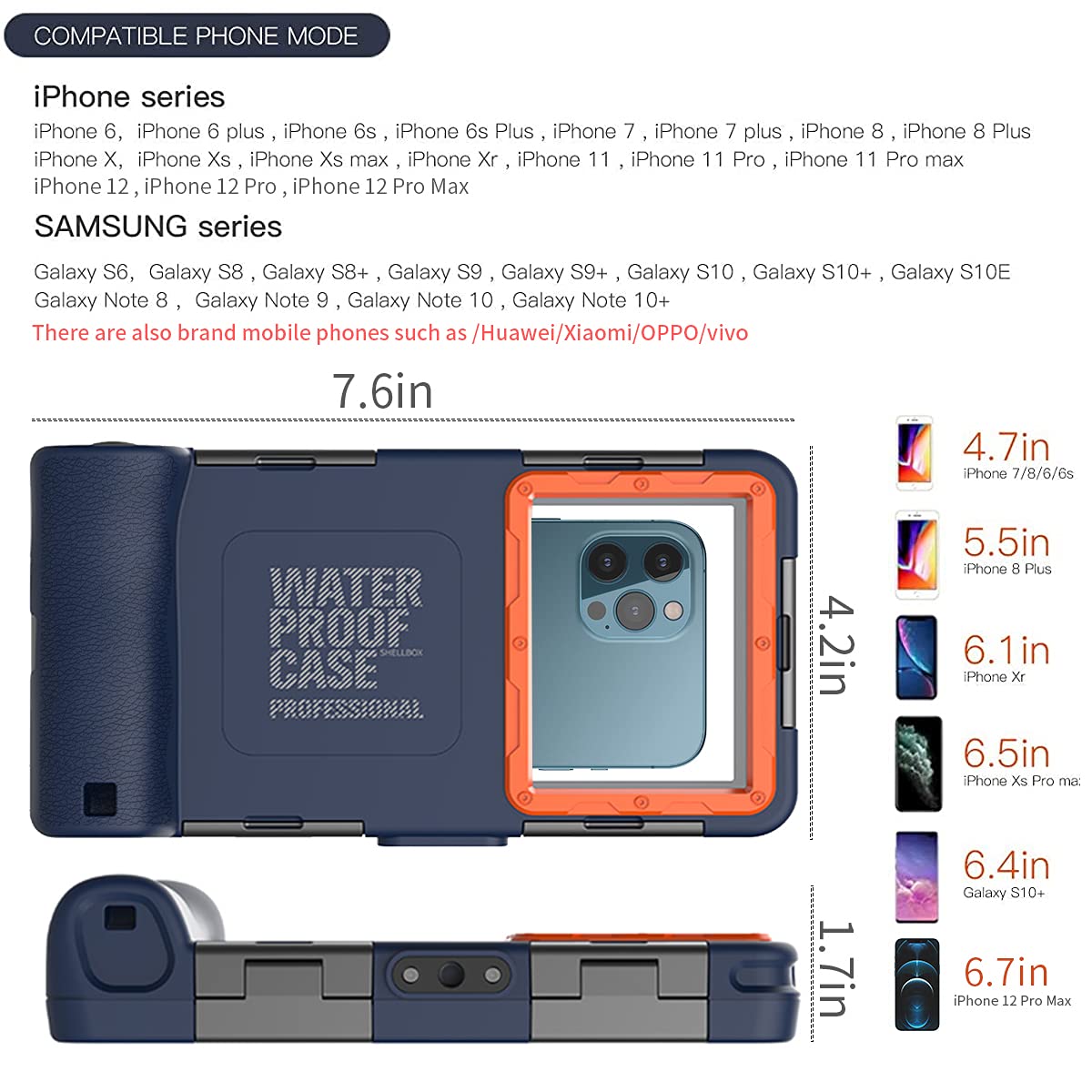 AICase Boîtier étanche Universel pour Photographie sous-Marine pour iPhone 14 Pro Max/14 Pro/14 Plus/14/13/12//11/8/7/6[15 m], Coque de plongée pour Galaxy S21/S22/S23/S23+/S23 Ultra