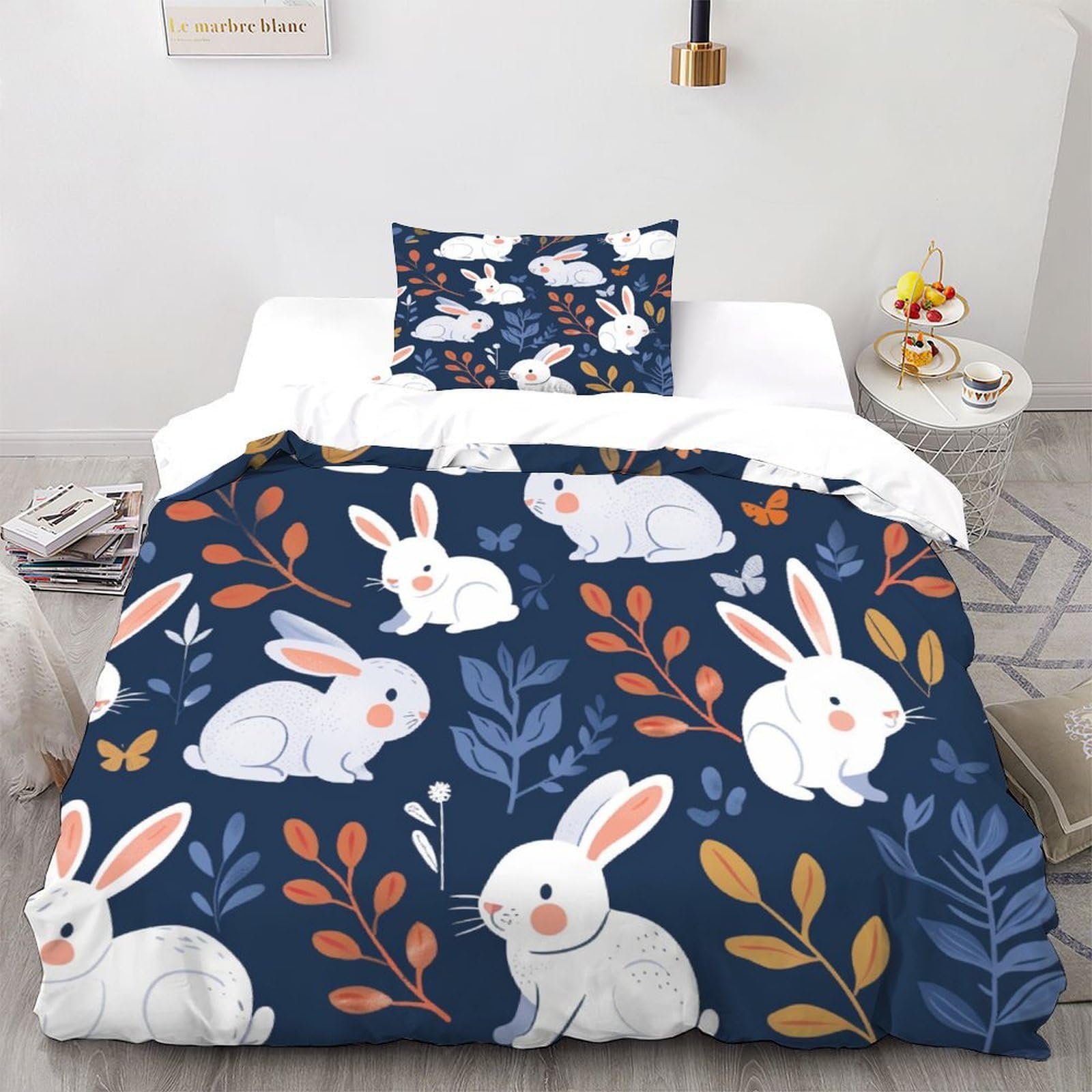 Housse de couette lapin 3D microfbre lit simple 135x200