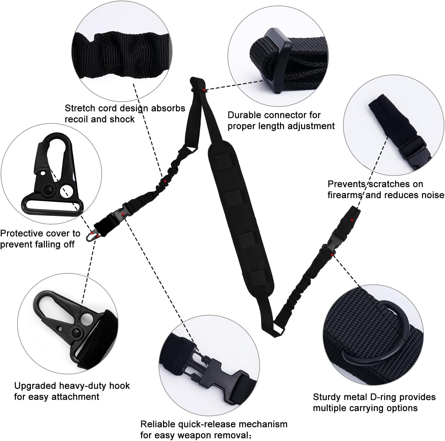 Upgraded Two Point Sling with Soft Shoulder Pad, Adjustable Length Rifle Sling with 2 Pack M-Rail, Gun Sling with D-Ring Loop
