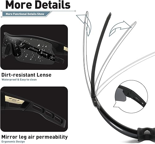 Miniatura 4 de 100 CLASSIC Gafas de sol deportivas polarizadas para hombres y mujeres, TR90 UV 400, protección FHD lente ligera