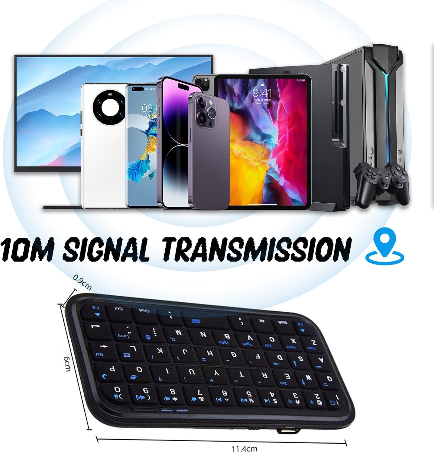 Mini Bluetooth Keyboard, 49 Keys Pocket Keypad, Rechargeable Mini Slim Travel Handheld Keyboard, for iOS Tablet/for iOS Phone 4.0 OS/for/Smart Phone/PC/HTPC, 1200mAh, Micro