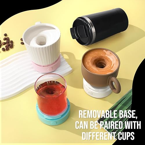 Miniatura 7 de Taza de café eléctrica, taza mezcladora automática de acero inoxidable de 13.5 fl oz, adecuada para café, leche, cacao y otras bebidas (negro)