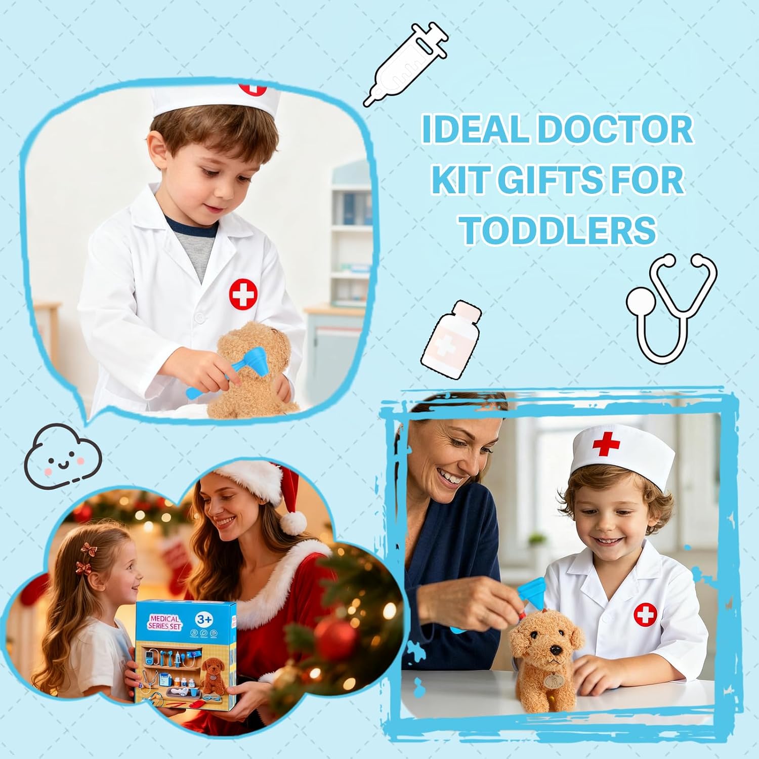 Doctor Kit for Toddlers 3-5 - Play Veterinarian Set Toys for 3 4 Year Old Boys Girls, Pretend Play Medical Kit with Dog, Bag, Costume, Stethoscope, Birthday Gifts for Kids