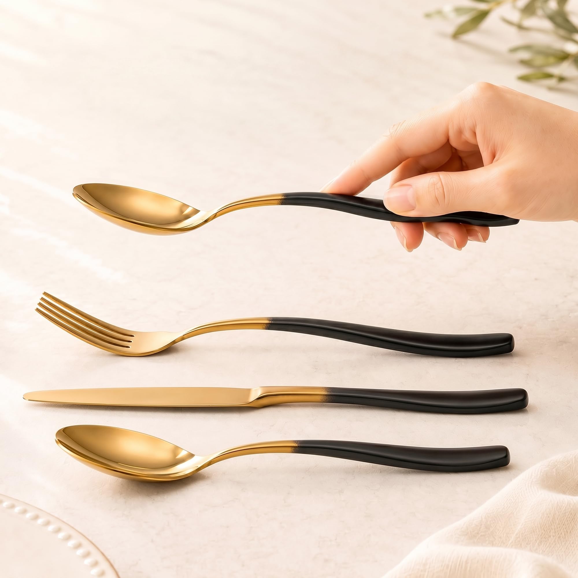 Silverware Set for 4 Black Gold 20 Piece Fancy Flatware Set Stainless Steel — Amazon image 5