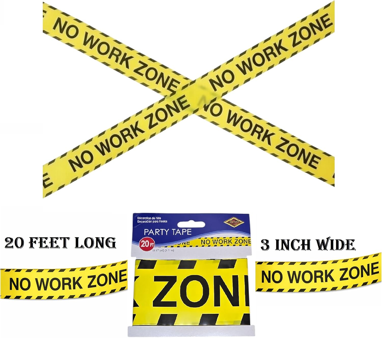 “No Work Zone” Yellow Party Plastic Tape (20-Foot) Decorative Barrier Tape for Special Events, Office Pranks, Retirement Parties, Tables, Walls, Fences & Entryways (Indoor/Outdoor) (40 Feet) image 2