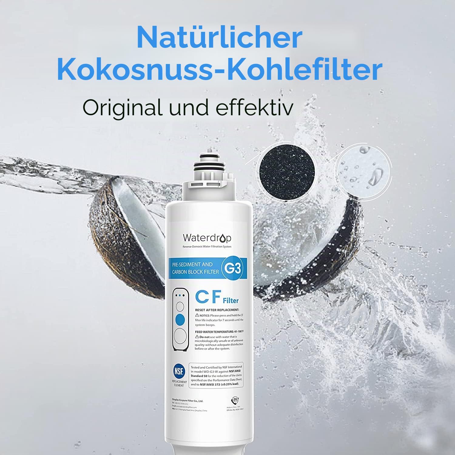Waterdrop WD-G3-N1CF Filter, 6 Monate Lebensdauer, Ersatz für WD-G3-W Umkehrosmoseanlage
