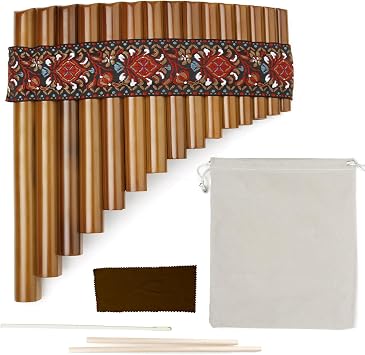 15 Pipes Bamboo Wooden Pan Flute Pipe with Multicolored Tribal Print - Handmade Woodwind Gifts Musical Instrument 15Z-Red-R