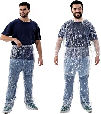 2 Pack Raincoat Set Disposable, Disposable Rain Ponchos for Adults, Adult Rain Ponchos with Drawstring Hood for Men and Women Outdoor White