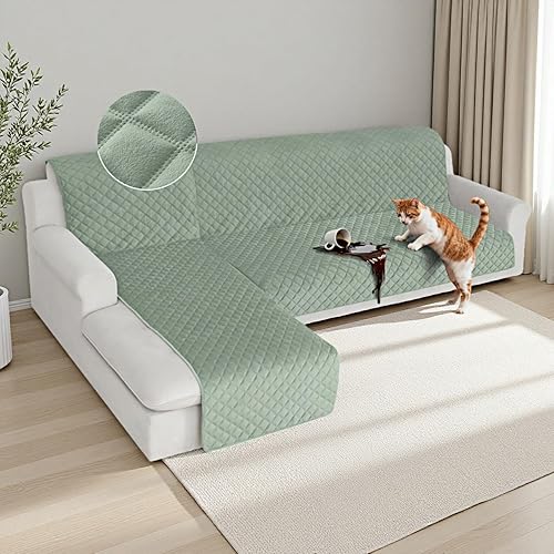 Miniatura 22 de HDCAXKJ Fundas impermeables para sofá modular, acolchadas de terciopelo, 2 piezas, en forma de L, lavables, gruesas, antideslizantes, con protector