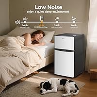 Vista 5 de BANGSON Mini refrigerador con congelador, refrigerador pequeño de 3.2 pies cúbicos, 5 ajustes de temperatura ajustable, refrigerador de bajo ruido