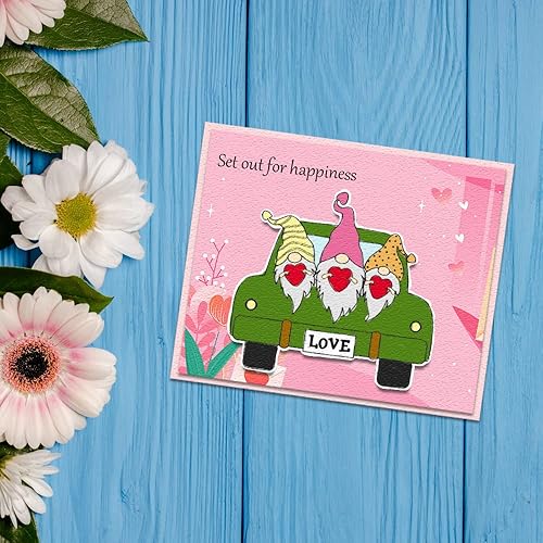 Miniatura 4 de ABTOLS Sellos y troqueles de gnomos para hacer tarjetas sellos transparentes de camión de amor sellos de palabras de amor gnomos troquelados