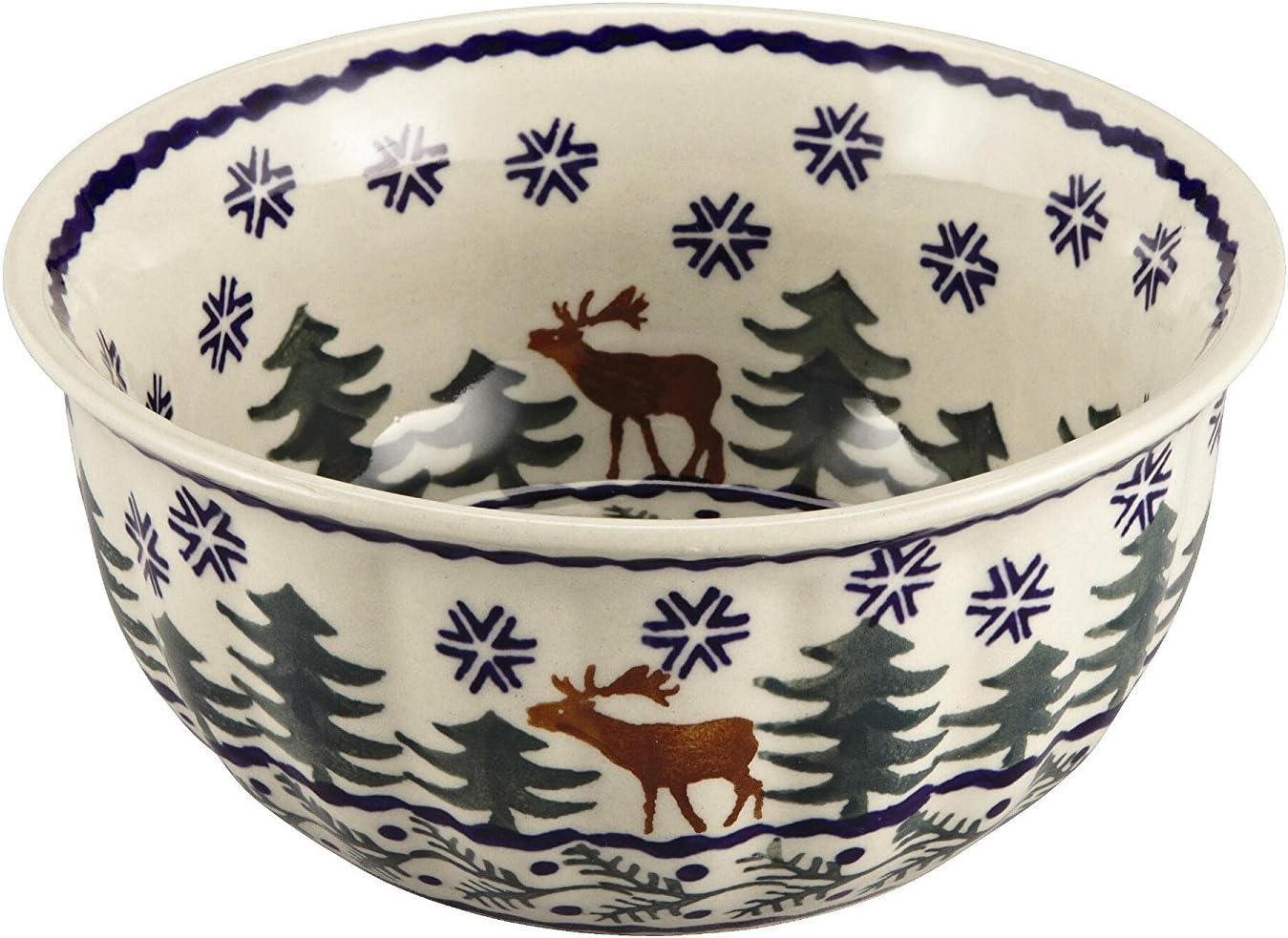 Polish Pottery Christmas Tree Reindeer Moose Cereal Bowl, 18 Oz