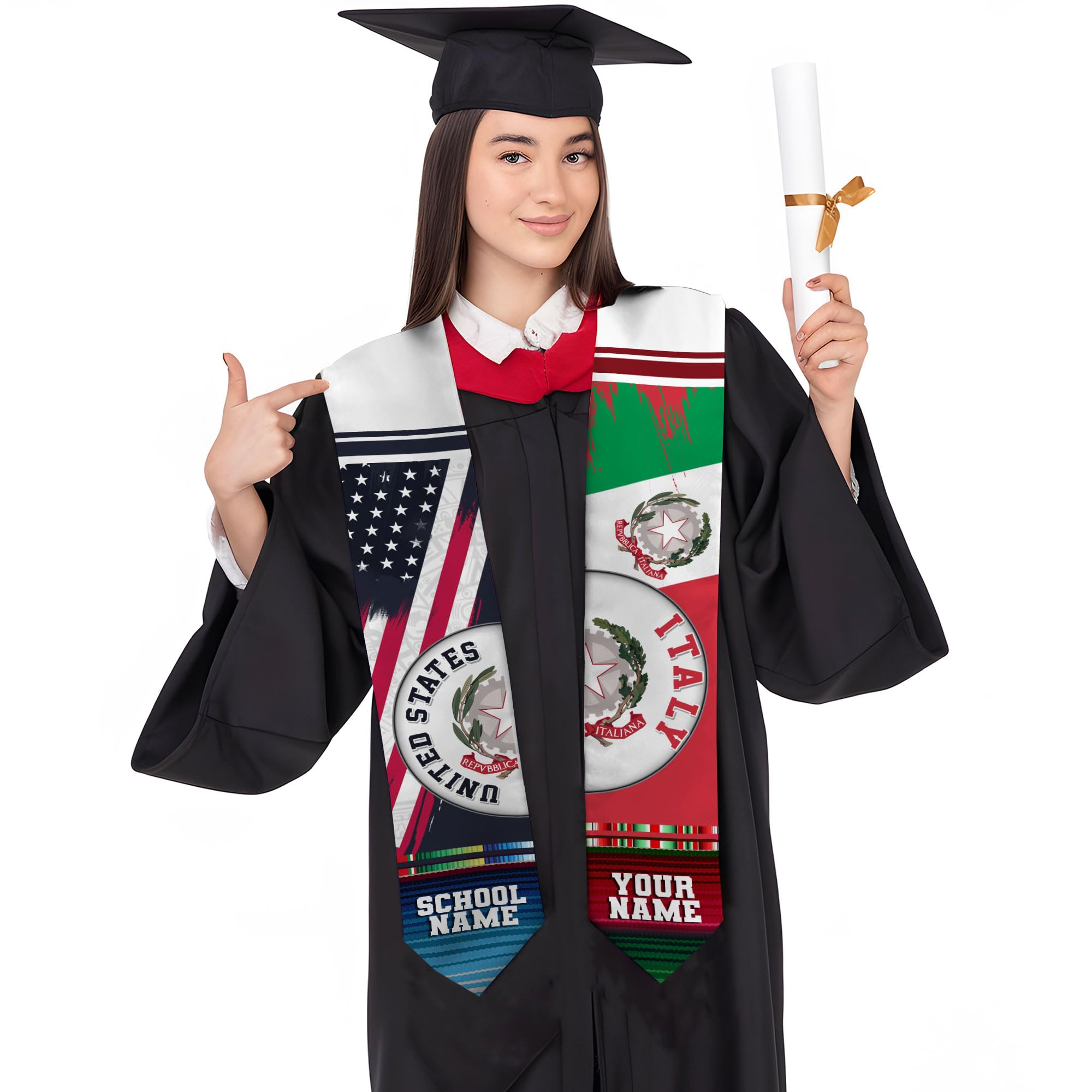 MonkeyVan Personalized Italy Flag Graduation Stole Sash 2025, Italians American Flag Graduation Sash For International Student Itl 9