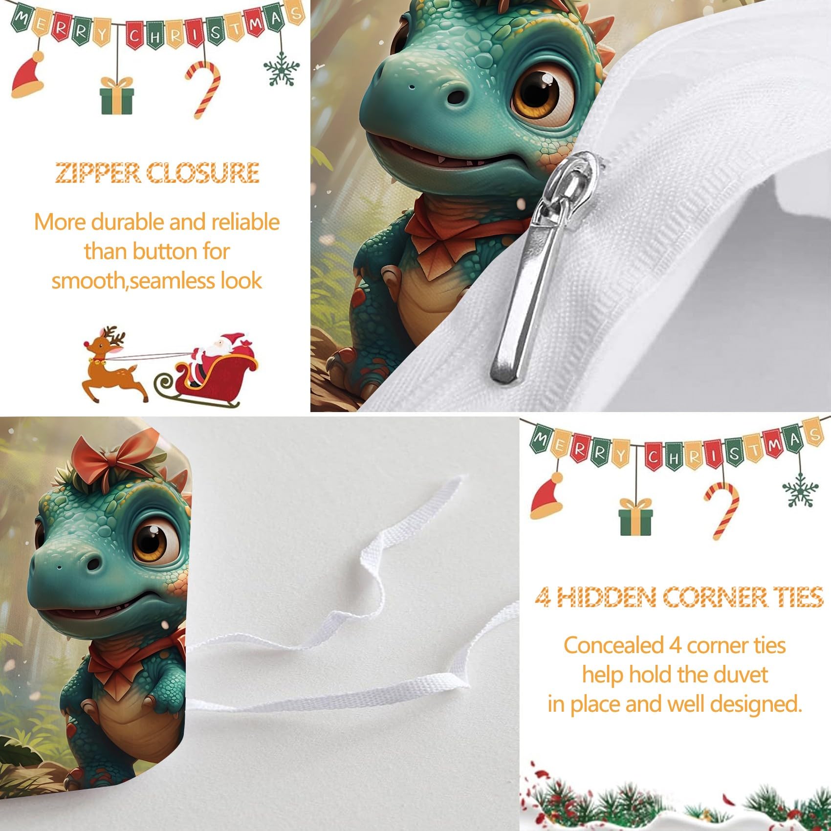 Niebiesko-zielony dinozaur poszwa na kołdrę 260x240cm, zielone rośliny zestaw pościeli, 3-częściowy zestaw miękkiej i oddychającej mikrofibry, 2 poszewki na poduszki 50 x 75 cm AN282