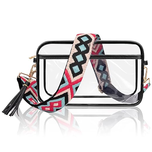 XSUIOY Clear Bag Stadium Approved with Guitar Strap,Clear Crossbody Backpack Transparent Casual Chest Daypack for Women & Girls,Perfect for Hiking Stadium or Concerts(white)