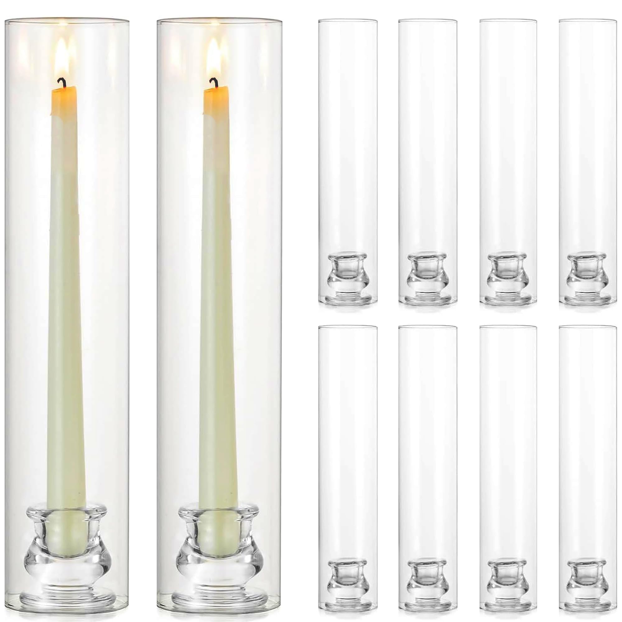 bimiti 10 Pcs Candle Holders Glass Hurricane Taper Candle Stick Stands