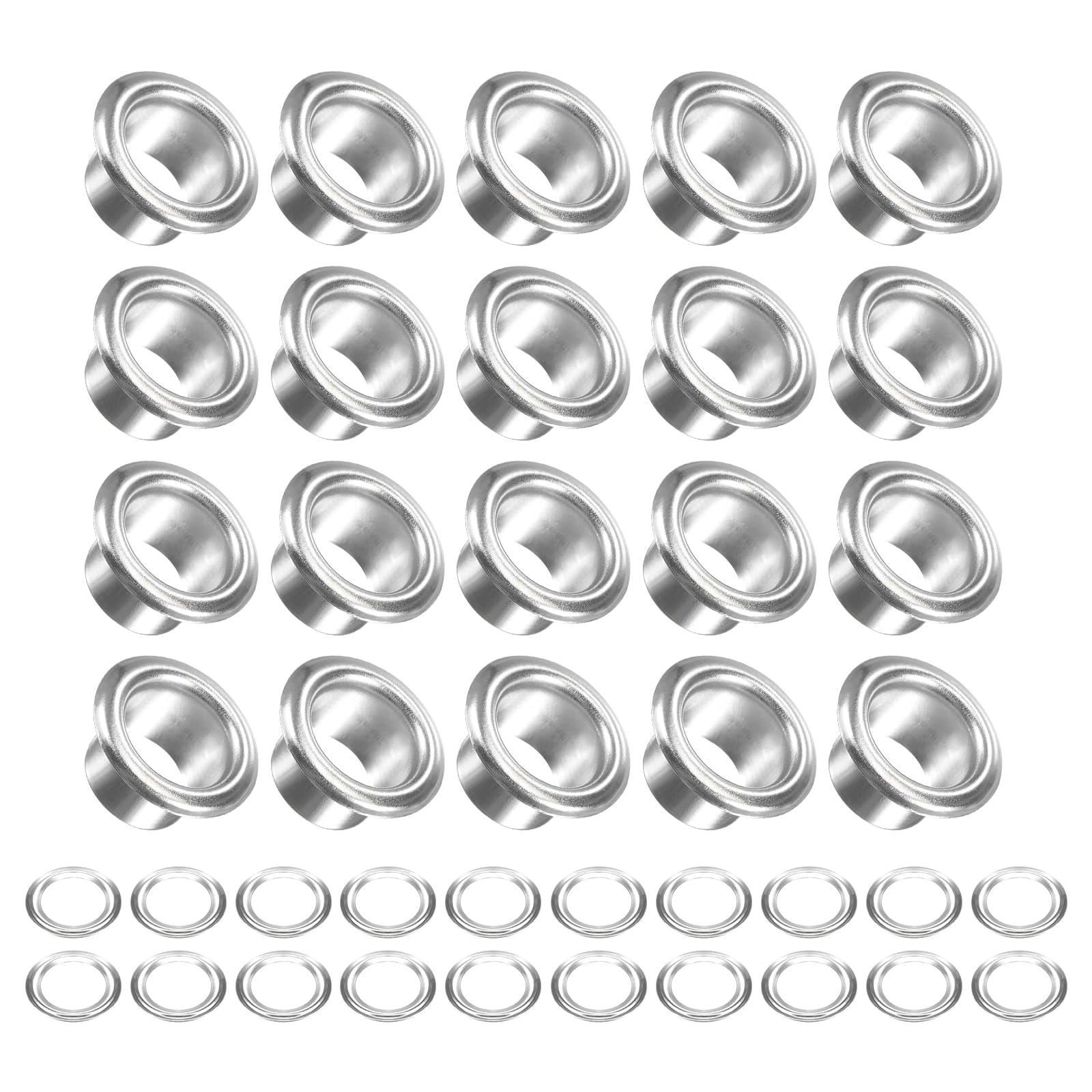 METALLIXITY Eyelets with Washers (13.5 x 8 x 7mm) 100Pack, Alloy Grommet Kit Chrome Plated - for Leather Canvas Clothes DIY Crafts Making, Silver Tone