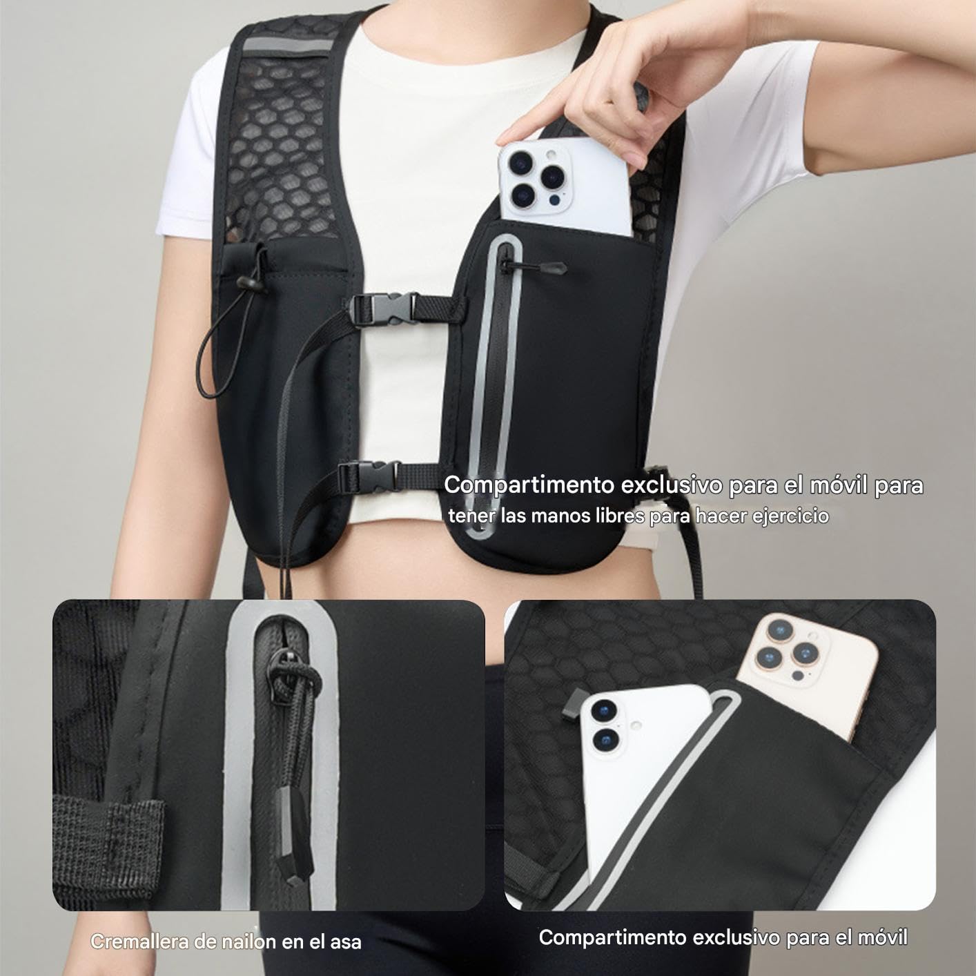 Chaleco Hidratante para Running | Mochila de Hidratación con Correas Ajustables | Bolsa Pecho Ligera con Vejiga para Teléfono, para Senderismo, Ciclismo, Maratones y Camping de Hombre