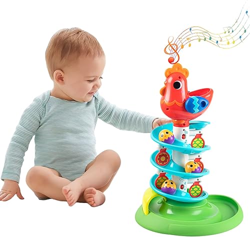 Montessori - Juguete sensorial para niños pequeños, torre de bola giratoria que hace música, juegos interactivos preescolares, regalo de cumpleaños