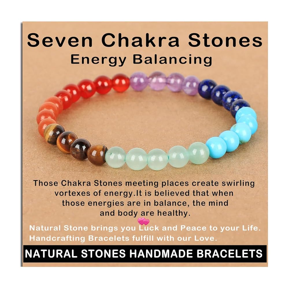 AD Beads Handmade Gemstone Stretch Elastic Bracelet Crystal Healing Reiki Nature\'s Beauty and Spiritual Essence Unisex (6mm, Seven Chakra Stones (Energy Balancing))