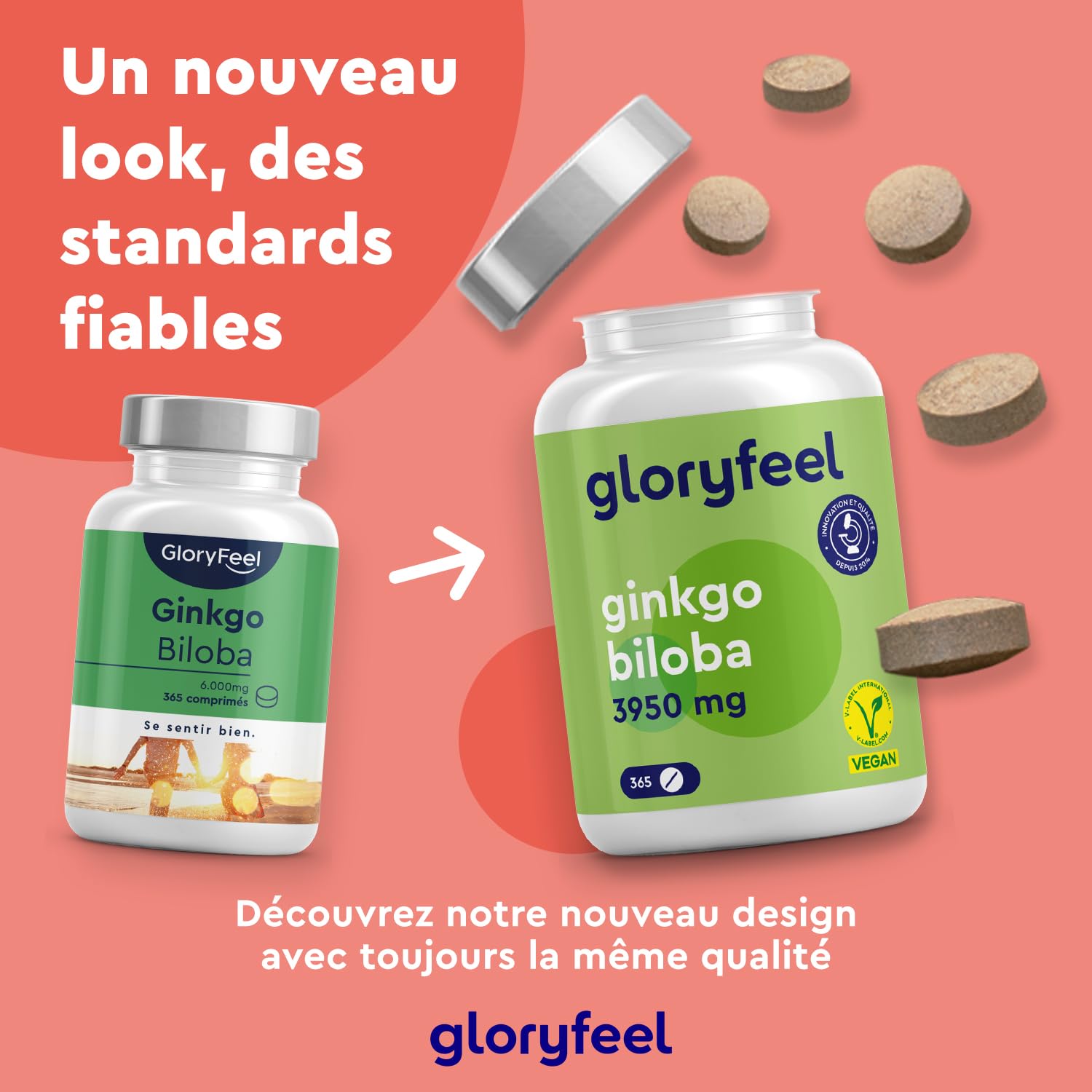 Ginkgo Biloba 3950 mg par Dose Quotidienne, 365 Comprimés, Premium Extrait de 50:1 Hautement Dosé, 19 mg de Flavonoglycosides + 4,7 mg de Lactones Terpéniques, 100% Végétalien et Sans Additifs