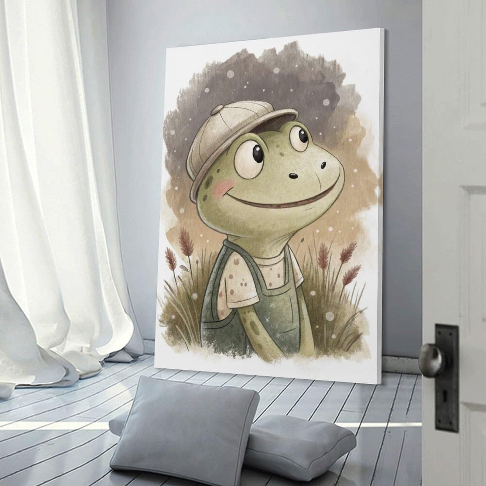 Junmoney Home Decor Wall Art Cute Frog Wearing Overalls And Hat, 24x36inch(60x90cm), for Workspace Walls, Study Corners Or Bedrooms, A Smart Decor Choice for Study Walls