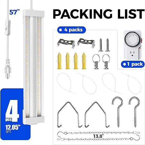 Miniatura 48 de Barrina Luces de cultivo para inicio de semillas, alto PPFD, espectro completo, enlazables, luces de cultivo colgantes para plantas