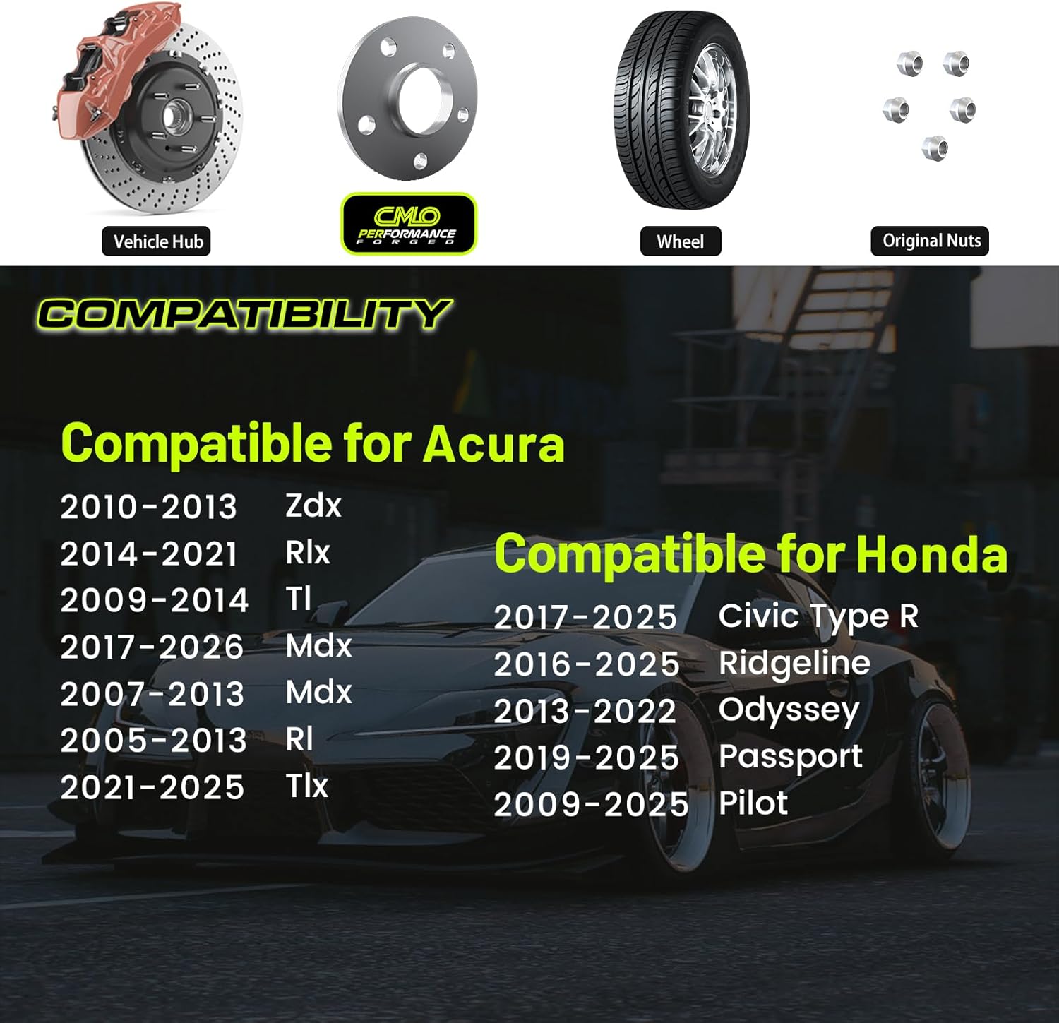 Customadeonly 10mm Hubcentric Wheel Spacers 5x120 Compatible for Acura Mdx Zdx RLX TL, Compatible for Honda Civic Type R,Ridgeline Odyssey Passport Pilot (2pcs 64.1mm m14x1.5)