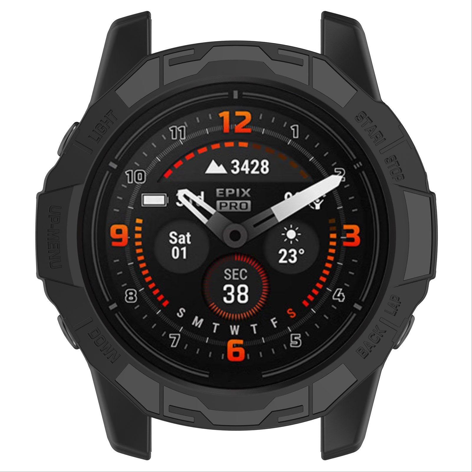 GIOPUEY Etui kompatybilne z Garmin fenix7X pro/Garmin Epix Pro 51 mm, wysokiej jakości miękki silikonowy pokrowiec ochronny TPU, unikalny design, odporny na wstrząsy, odporny na upadki - czarny