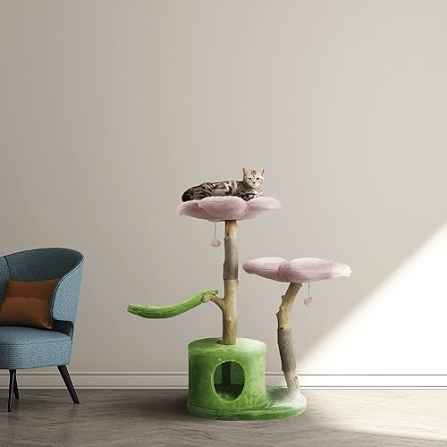 Miniatura 9 de KBSPETS Árbol floral de madera para gatos, torre de gato de madera, casa moderna para gatos, muebles de gato, regalo para gatos, condominio de lujo