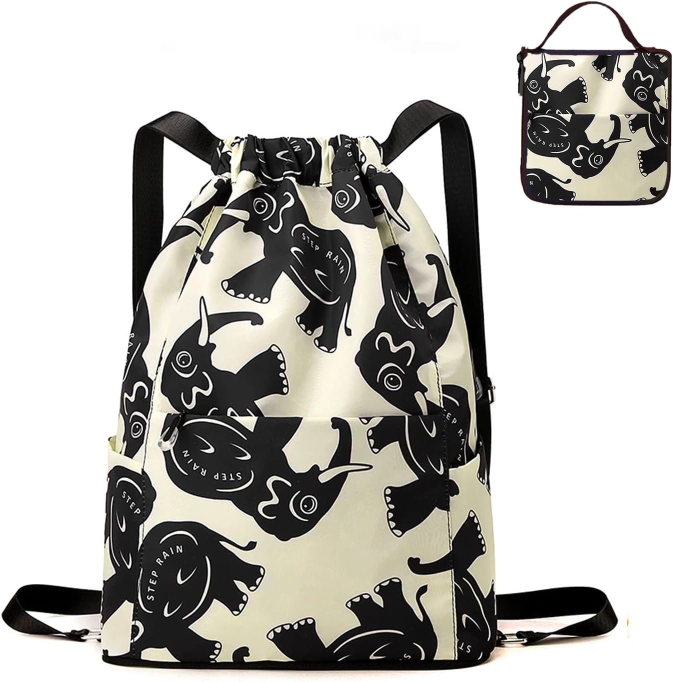 – Drawstring Gym Bag Waterproof ， Large Foldable Drawstring Backpack for Men Women Kids ， Printed Sports Sack Bag for Swimming, Travel, Fitness, Yoga, Shopping ， Multi-Pocket Rucksack